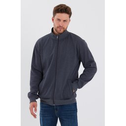 جاكيت رجالي ANTRASİT بسحاب وياقة قائمة وجيوب جانبية مبطن بالقطن Men's ANTRASİT Zippered Cardigan with Stand Collar and Side Pockets, Cotton Lined