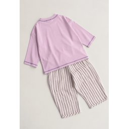طقم بنطلون واسع من الموسلين للأطفال 2-10 سنوات - ليلكي Wide-Cut Muslin Pants Set for Kids 2-10 Years - Lilac