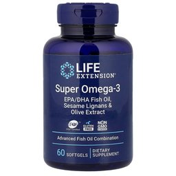سوبر أوميغا 3 – زيت السمك مع مستخلص الزيتون والسمسم لايف اكستينشن Super Omega-3, EPA/DHA Fish Oil, Sesame Lignans & Olive Extract, 60 Softgels