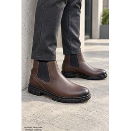 Muggo THOR حذاء تشيلسي رجالي شتوي جلد طبيعي سميك النعل - بني Muggo THOR Men's Genuine Leather Thick Sole Winter Chelsea Boots - Brown