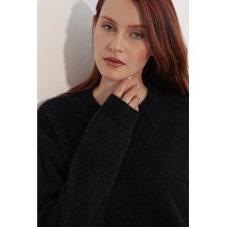 كنزة نسائية بنمط واسع (Oversize) بنقشة - أسود 15970 Women's Patterned Oversize Sweater - Black 15970