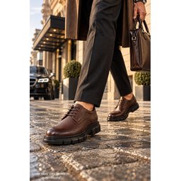 حذاء رجالي Muggo ORBA كاجوال كلاسيكي جلد طبيعي برباط ونعل سميك - بني Muggo ORBA Men's Genuine Leather Lace-Up Thick Sole Classic Casual Shoes - Brown