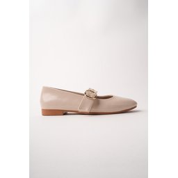 حذاء باليه نسائي Muggo DAİSİE بحزام وإبزيم ذهبي - لون بيج Muggo DAİSİE Women's Ballet Flats with Gold Buckle Strap - Nude