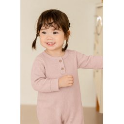 تولوم أطفال مضلع بأساور - وردي بودرة (0-3 سنوات) Ribbed Cuffed Baby Romper - Powder Pink (0-3 Years)