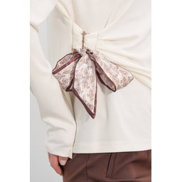 بلوزة نسائية بيضاء بأكمام طويلة وتفاصيل وشاح 40000 Women's Long Sleeve Blouse with Scarf Detail 40000 - White
