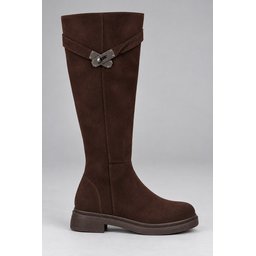 حذاء Muggo RANCH نسائي طويل برقبة بسحاب ومشبك معدني - أسود Muggo RANCH Women's Zippered Metal Buckle Riding Boots - Black
