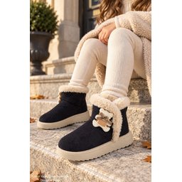 بوت Muggo TOFFE شتوي بناتي مبطن بالفرو مع فيونكة - أسود Muggo TOFFE Girls' Winter Boots - Fur Lined with Bow Detail - Black