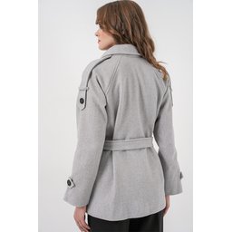 معطف نسائي كاشيه بحزام 9162 - رمادي غامق Women's Belted Cachet Coat 9162 - Dark Grey