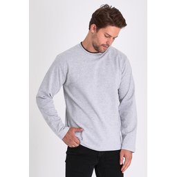 سويت شيرت رجالي رمادي بقبة دائرية مزدوجة وقصة مريحة Men's Grey Double Crew Neck Standard Relaxed Fit Sweatshirt