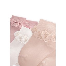 جوارب أطفال دانتيل ثلاثية - بودرة، رملي، أبيض (0-4 سنوات) Triple Lace Baby Bootie Socks - Powder, Sand, White (0-4 Years)