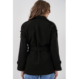 معطف نسائي شتوي بحزام 9162 - أسود Women's Belted Cachet Coat 9162 - Black