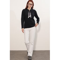 كنزة نسائية فضفاضة بتفاصيل وشاح 15971 - أسود Women's Oversize Sweater with Scarf Detail 15971 - Black