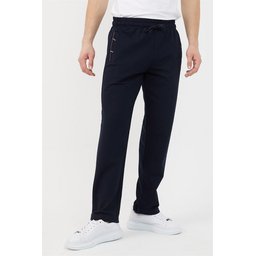بنطال رياضي رجالي كحلي بقصة مريحة مع تفاصيل تطريز وجيب بسحاب Men's Navy Blue Relaxed Fit Sweatpants with Zipper Pocket & Embroidery Detail