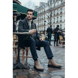 حذاء Muggo ASTRA رجالي شتوي كاجوال جلد طبيعي بسحاب مزدوج - رملي Muggo ASTRA Men's Genuine Leather Double Zipper Casual Winter Boots - Sand