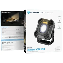 ضوء العمل باورولوجي بريلايت 3600 مللي أمبير - أسود Powerology Brillite 3 Mode Work Light with 3600mAh Battery - Black
