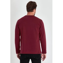 سويت شيرت رجالي ياقة دائرية مزدوجة بطبعة، قصة مريحة - عنابي Men's Burgundy Double Crew Neck Printed Standard Fit Sweatshirt
