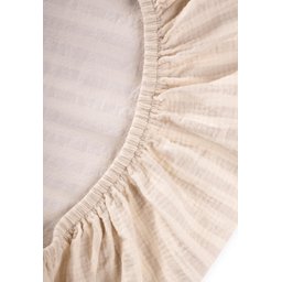 ملاية سرير موسلين مطاطية مقاومة للماء 90x190x20 سم - بيج بخطوط سميكة Muslin Fitted Waterproof Bed Sheet 90x190x20 cm - Beige Thick Striped