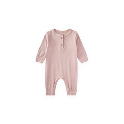 تولوم أطفال مضلع بأساور - وردي بودرة (0-3 سنوات) Ribbed Cuffed Baby Romper - Powder Pink (0-3 Years)