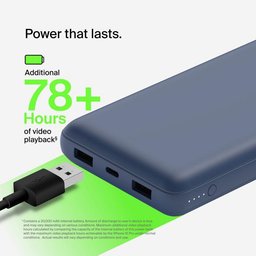 2215. شاحن طوارئ BELKIN 20K مع كابل USB-C 15 وات، 15 سم USB-A إلى C، أزرق 2215. BELKIN 20K Emergency Charger with USB-C 15W, 15cm USB-A to C Cable, Blue