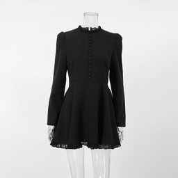 تونيك أسود أنيق بياقة مكشكشة وتفاصيل الدانتيل Black Tunic