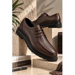 حذاء MUGGO WALTON رجالي كاجوال كلاسيكي جلد طبيعي برباط ونعل سميك - بني Muggo WALTON Men's Genuine Leather Lace-Up Casual Classic Shoes with Chunky Sole - Brown