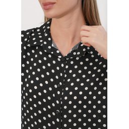 3711 قميص نسائي منقط بنصف كم - أسود 3711 Women's Polka Dot Half Sleeve Shirt - A.Siyah