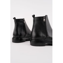 حذاء تشيلسي رجالي Muggo DRAKO من الجلد الطبيعي بسحاب مزدوج - أسود Muggo DRAKO Genuine Leather Double Zipper Men's Chelsea Boots - Black