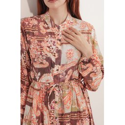 فستان نسائي طويل محتشم بنقشة 2586 - بودرة Women's Patterned Long Modest Dress 2586 - Powder