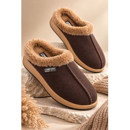 Muggo LAFONT شبشب رجالي شتوي مبطن بالفرو مريح - بني Muggo LAFONT Men's Winter Fur-Lined Comfortable Slippers - Brown
