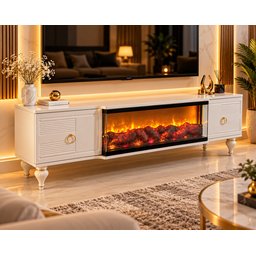 ميز شاشة تركي فاخر باللون الأبيض النقي Turkish Luxury Pure White TV Stand