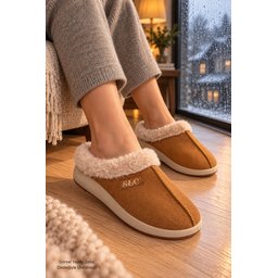 Muggo BLADE شبشب نسائي شتوي مبطن بالفرو مريح - توبا Muggo BLADE Women's Winter Fur-Lined Comfortable Home Slippers - Taba