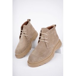 حذاء تشيلسي رجالي Muggo HENRY من الجلد الطبيعي برباط ونعل مريح - بيج Muggo HENRY Men's Genuine Leather Lace-up Comfortable Sole Chelsea Boots - Beige