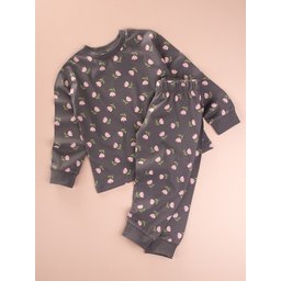 طقم بيجامة أطفال بنمط رمادي دخاني 2-8 سنوات Kids' Patterned Pajama Set 2-8 Years - Smoky Gray