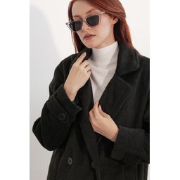 9143 كاب معطف نسائي بياقة متقاطعة - فومي 9143 Women's Crossover Collar Melton Coat - Fume