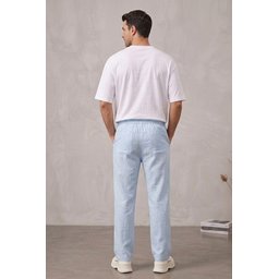 بنطال كتان رجالي مريح 30118 - أزرق Men's Comfortable Linen Trousers 30118 - Blue