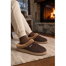 Muggo LAFONT شبشب رجالي شتوي مبطن بالفرو مريح - بني Muggo LAFONT Men's Winter Fur-Lined Comfortable Slippers - Brown