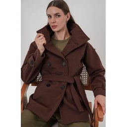 معطف نسائي كاشيه بحزام 9162 - بني Women's Belted Cachet Coat 9162 - Brown