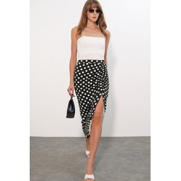 تنورة نسائية منقطة بشق 8082 - أسود Women's Polka Dot Slit Skirt 8082 - Black