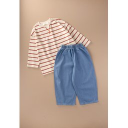طقم بنطلون واسع بقصة فضفاضة موسمي - قرميدي مخطط Seasonal Wide-Cut Trousers Set - Terracotta Striped