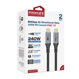كابل بروميت يو اس بي 4 فائق السرعة 80 جيجابت في الثانية مع دعم طاقة 240 واط - 1.2 متر Promate PowerBolt5-80G High-Speed 80Gbps USB4™ Cable with 240W PD (1.2M)