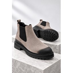 بوت تشيلسي رجالي Muggo BRAWN جلد طبيعي عتيق بنعل سميك - رملي Muggo BRAWN Men's Genuine Leather Vintage Toe Elastic Thick Sole Chelsea Boots - Sand