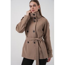 معطف نسائي كاشيه بحزام 9162 - لون حجري Women's Belted Cachet Coat 9162 - Stone