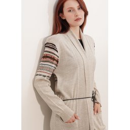 جاكيت صوف طويل 15690 - حجر 15690 Long Knit Cardigan - Stone