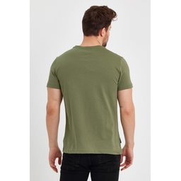 تي شيرت رجالي أسود 100% قطن بقصة عادية وياقة دائرية - كاكي Men's Black 100% Cotton Regular Fit Crew Neck Basic T-Shirt - Khaki