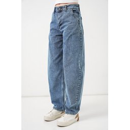 6689 بنطلون جينز باغي نسائي بخصر عالٍ - أزرق 6689 Women's High-Waist Baggy Jeans - Blue