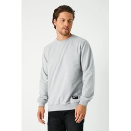 سويت شيرت رجالي رمادي بسيك بياقة دائرية من ميتاليك Mmetalic Men's Grey Basic Crew Neck Sweatshirt