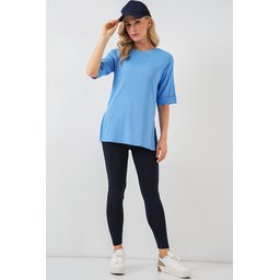 تيشيرت 4332 محبوك بفتحة جانبية - أزرق فاتح 4332 Knitted T-Shirt with Side Slit - Light Blue