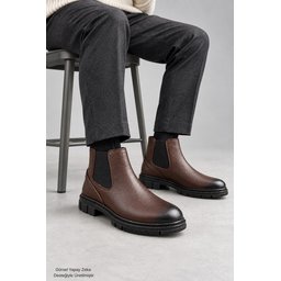 حذاء تشيلسي رجالي Muggo HARD شتوي جلد طبيعي بنعل سميك - بني Muggo HARD Men's Genuine Leather Thick Sole Winter Chelsea Boots - Brown