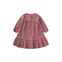 فستان شاش بناتي منقوش لعمر 8-12 سنة - لون وردي مجفف Girls' Patterned Muslin Dress 8-12 Years - Dried Rose