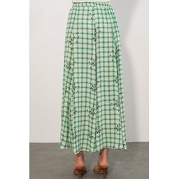 تنورة نسائية طويلة بنقشة مربعات - أخضر - 8065 Women's Long Plaid Skirt 8065 - Green